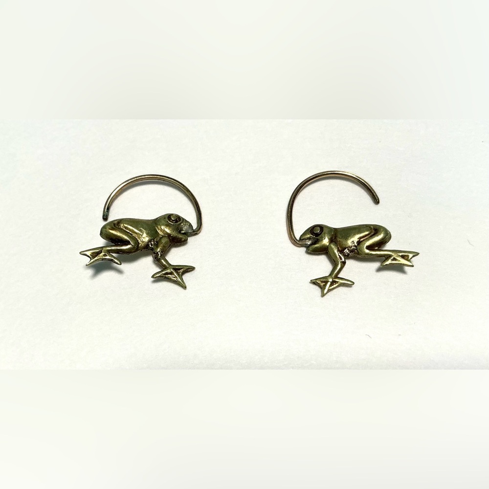 Gold Frog Earrings - Vintage, early 1980s